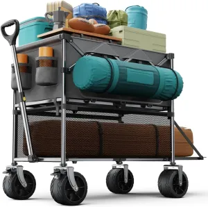 Collapsible Wagon Double Decker Wagons Carts Foldable for All Terrain, Grey