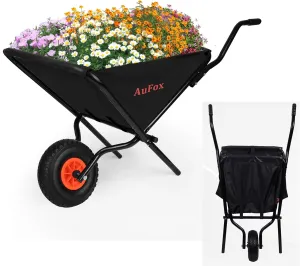 Collapsible Wheelbarrow, Foldable Yard Cart Easy Loading and Dumping Garden Cart Thickened Oxford Cloth Lawn Cart 176 lbs Capacity for Soil,Grass, Leaf, Garden Supplies, Black