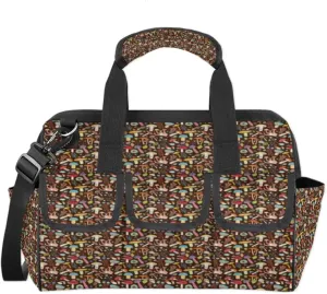 Color Mushroom Fungus Plant Printing Tool Bag for Men Women Heavy Duty Multi-Pockets Wide Mouth Tool Tote Waterproof Tool Bag Organizer with Adjustable Shoulder Strap