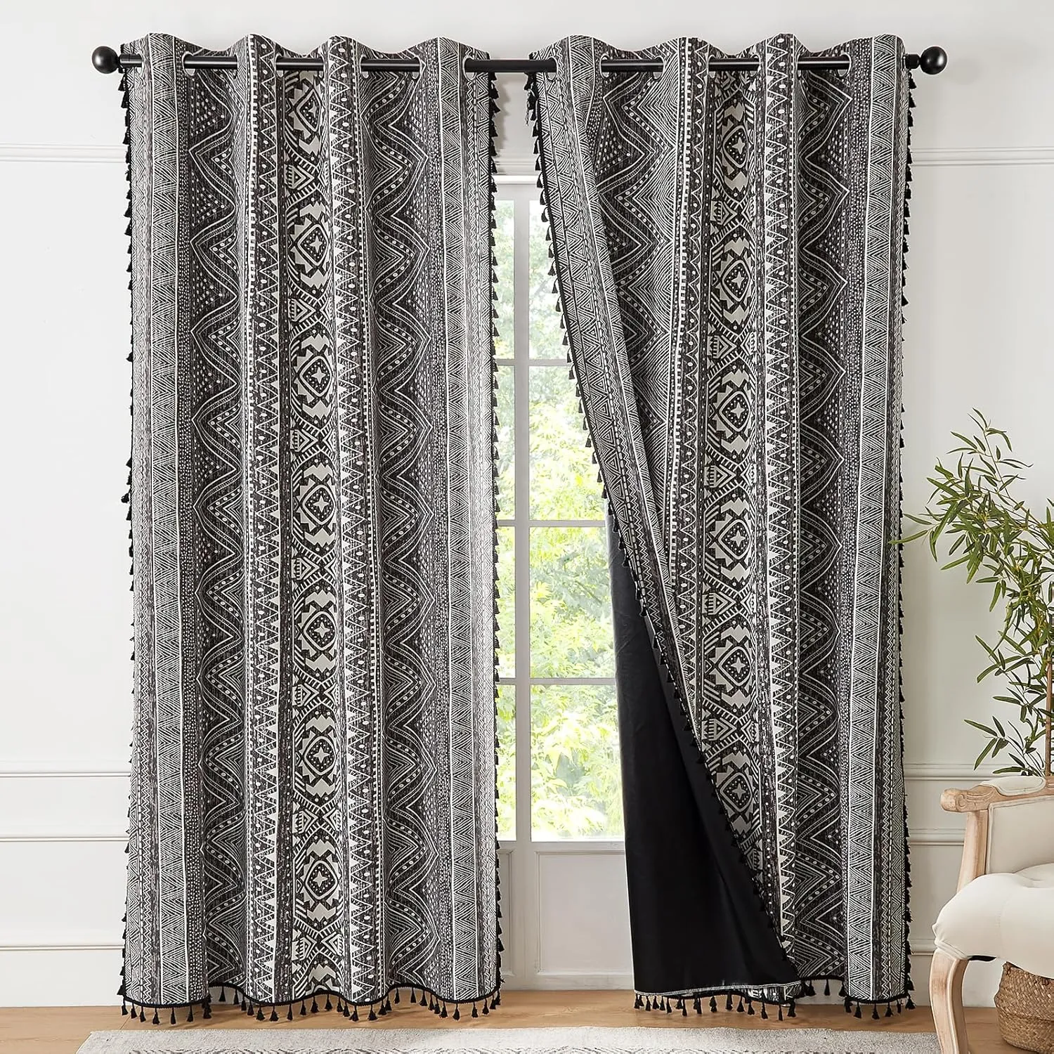ColorBird Boho Blackout Curtains Thermal Insulated 84 Inch 2 Panels Set Western Southwest Linen Texture Black Out Curtain for Living Room Bedroom