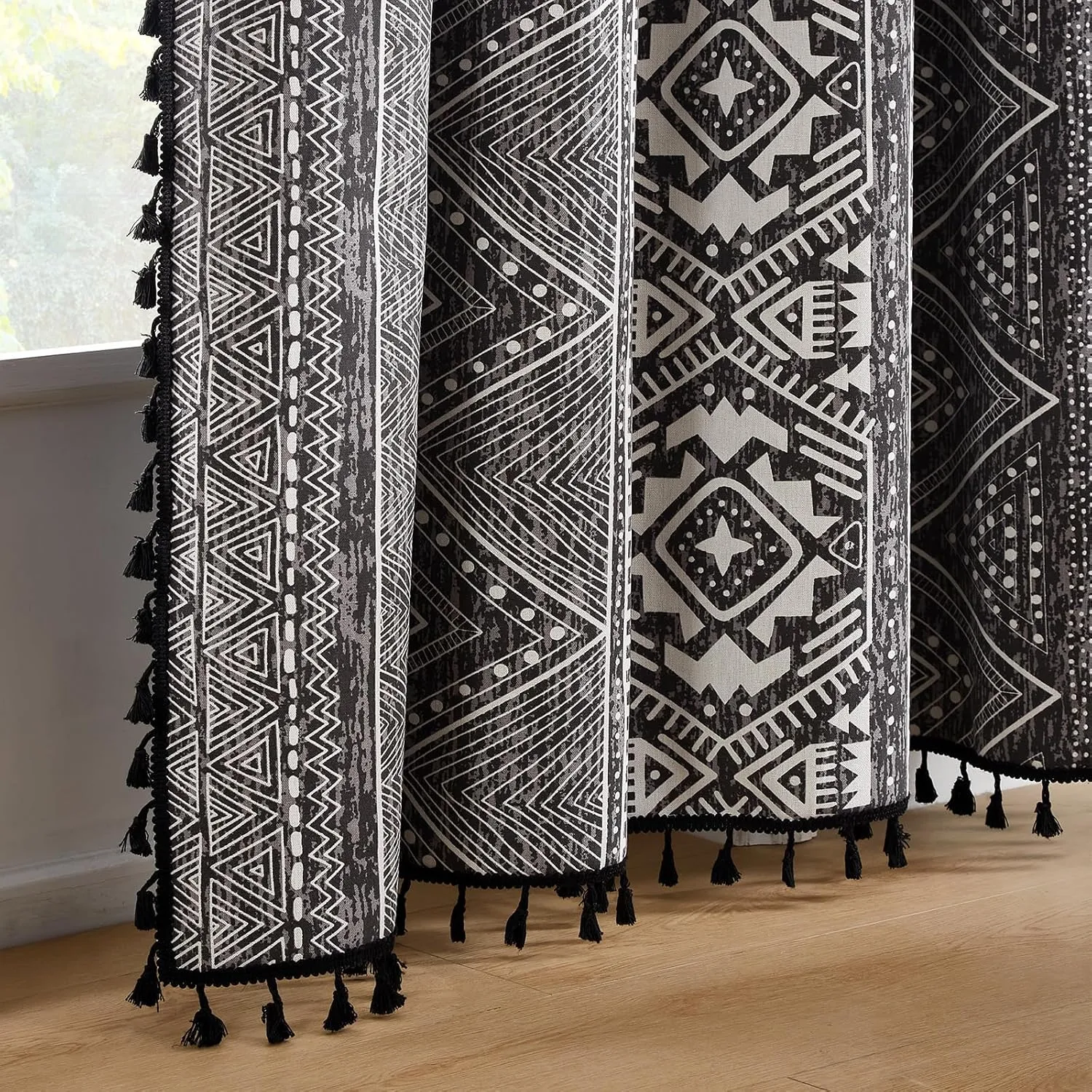 ColorBird Boho Blackout Curtains Thermal Insulated 84 Inch 2 Panels Set Western Southwest Linen Texture Black Out Curtain for Living Room Bedroom