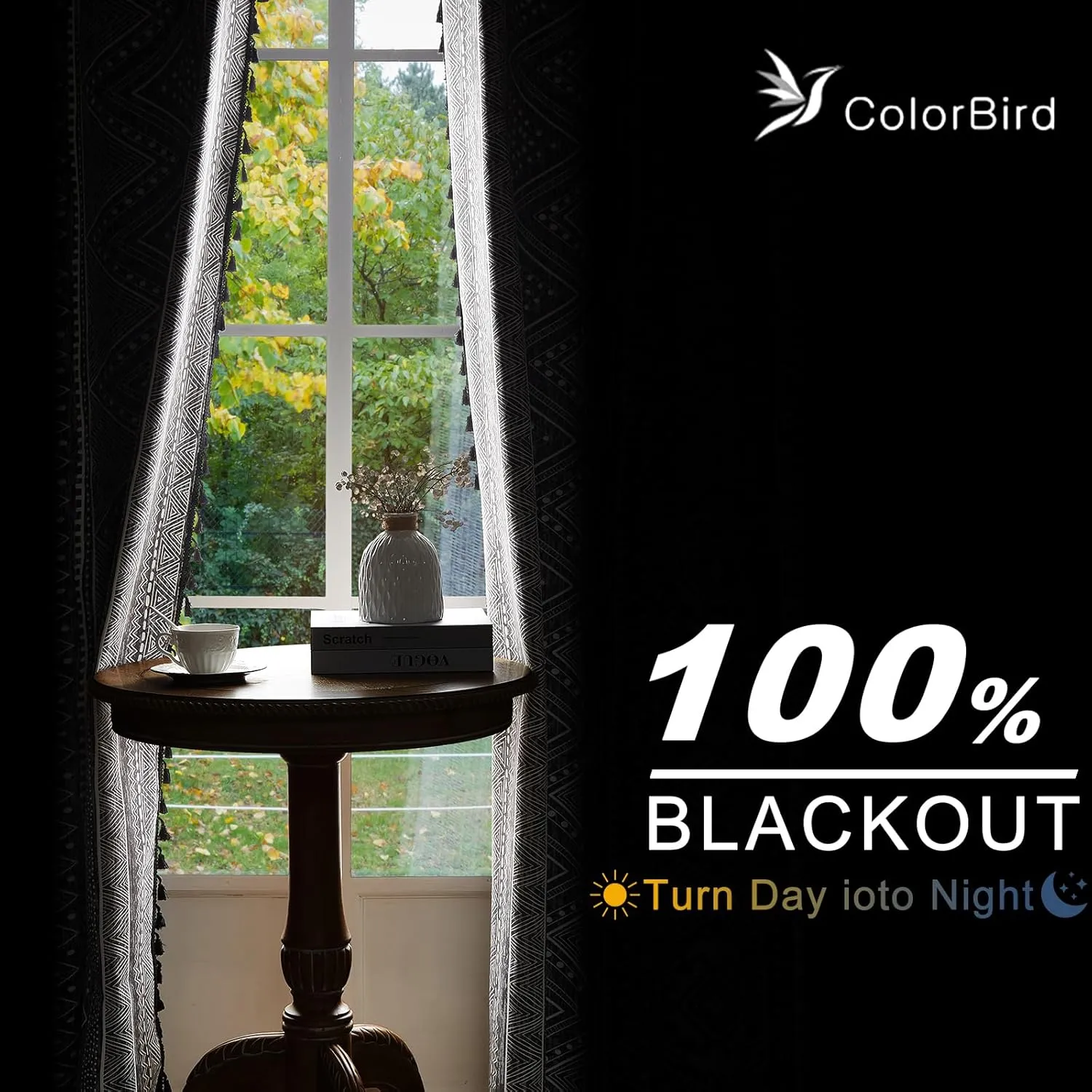 ColorBird Boho Blackout Curtains Thermal Insulated 84 Inch 2 Panels Set Western Southwest Linen Texture Black Out Curtain for Living Room Bedroom