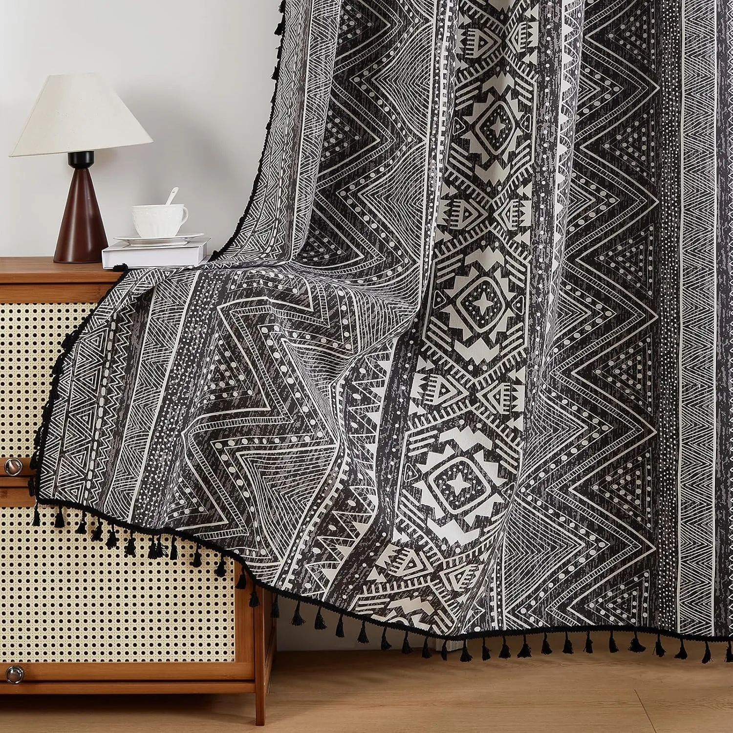 ColorBird Boho Blackout Curtains Thermal Insulated 84 Inch 2 Panels Set Western Southwest Linen Texture Black Out Curtain for Living Room Bedroom