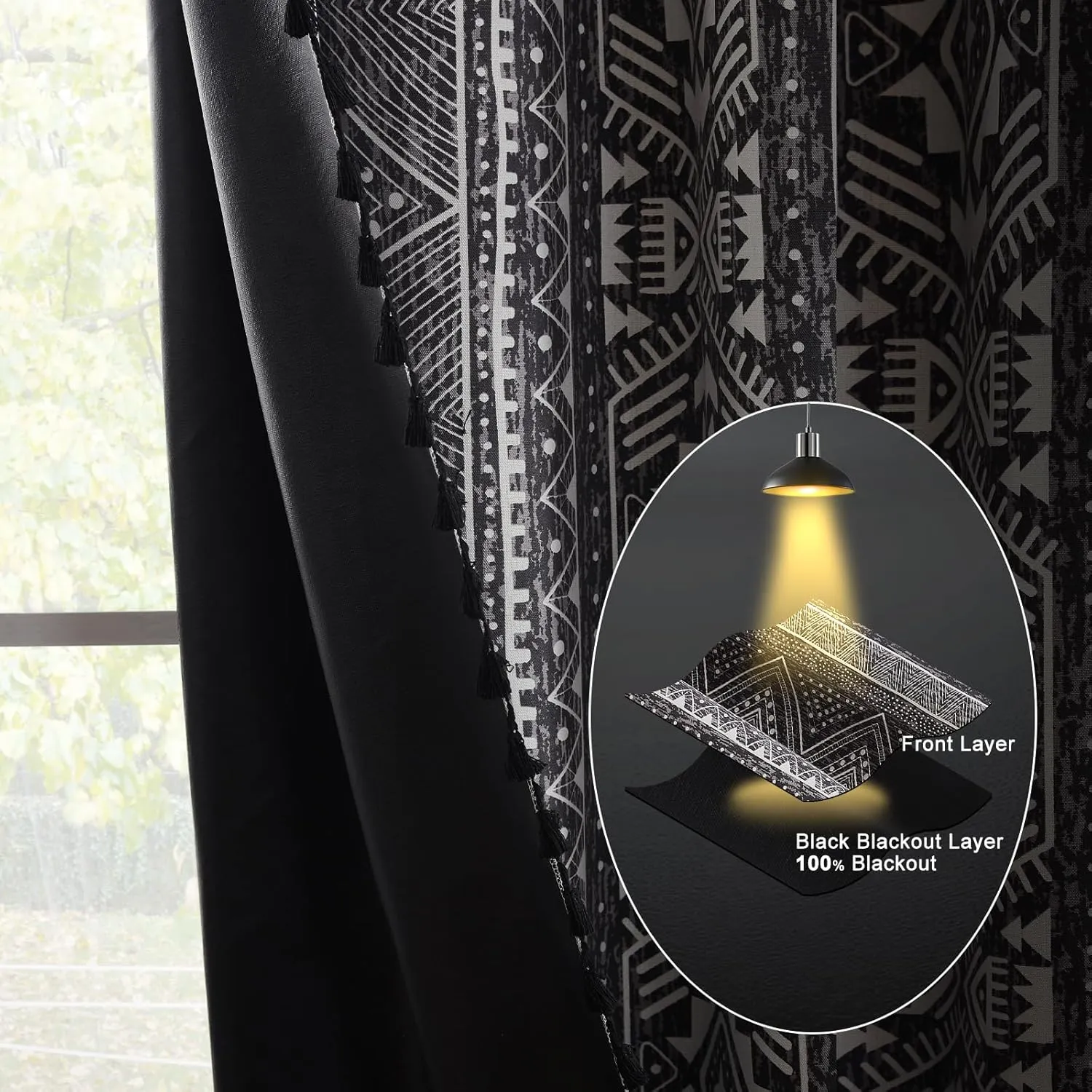 ColorBird Boho Blackout Curtains Thermal Insulated 84 Inch 2 Panels Set Western Southwest Linen Texture Black Out Curtain for Living Room Bedroom