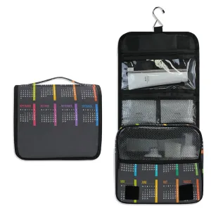 Colorful Calendar Template Mock up Week starts on Monday on Dark Travel Cosmetic Bag, Hanging Toiletry Wash bag, Portable Makeup Organizer Brush Case, Storage Bag with Hook for Bathroom Toilet