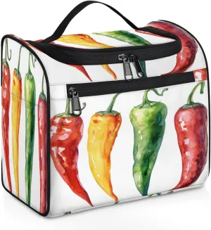 Colorful Chili Pepper Travel Toiletry Bag for Women Large Capacity Wide-open Makeup Organizer Cosmetic Travel Bags for Toiletries