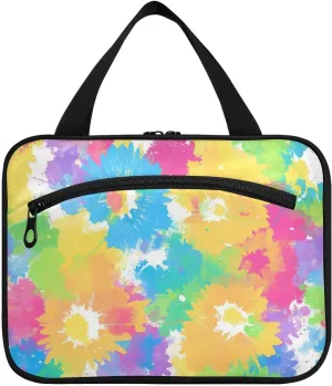 Colorful Tie Die Flowers hanging toiletries bag for men with hook, designer multifunctional makeup organizer bag for travel essentials for women camping kit de para mujer M