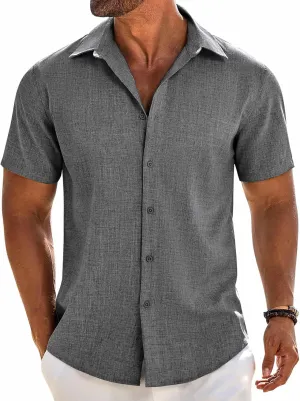 COOFANDY Mens Button Down Shirt Short Sleeve Casual Shirts Beach Summer Linen Shirts Wedding Vacation Shirt