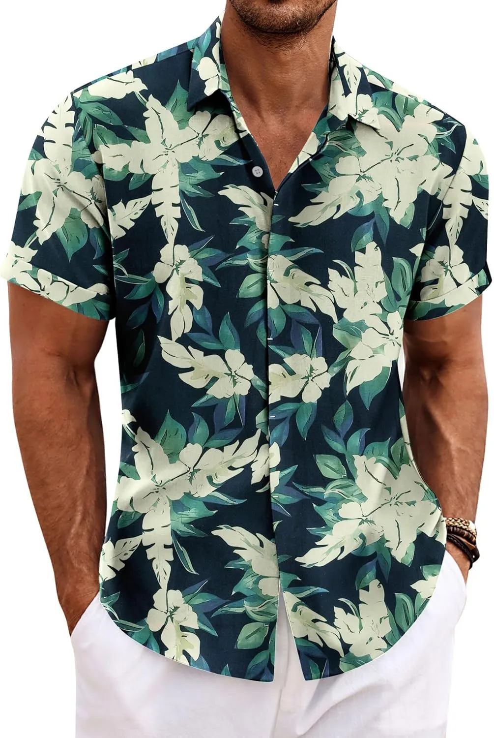 COOFANDY Men's Linen Shirts Short Sleeve Casual Shirts Button Down Shirt for Men Beach Summer Wedding Shirt