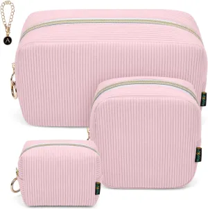 Corduroy Makeup Bag, Small Cosmetics Bag for Purse, Portable Travel Makeup Pouch with Ring Buckle & Inner Pockets for Women