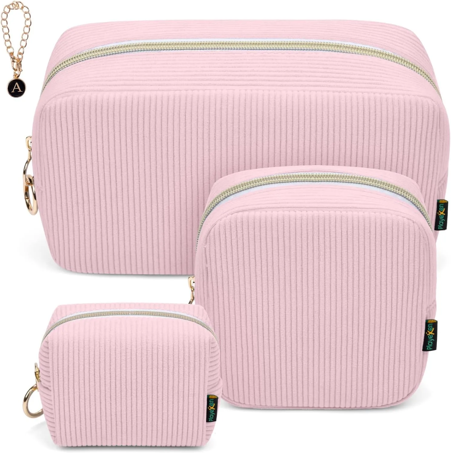 Corduroy Makeup Bag, Small Cosmetics Bag for Purse, Portable Travel Makeup Pouch with Ring Buckle & Inner Pockets for Women