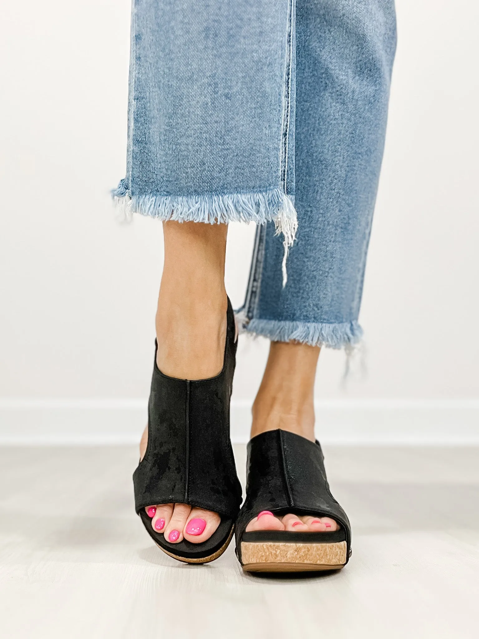 Corkys Volta II Wedge Sandals in Black Metallic