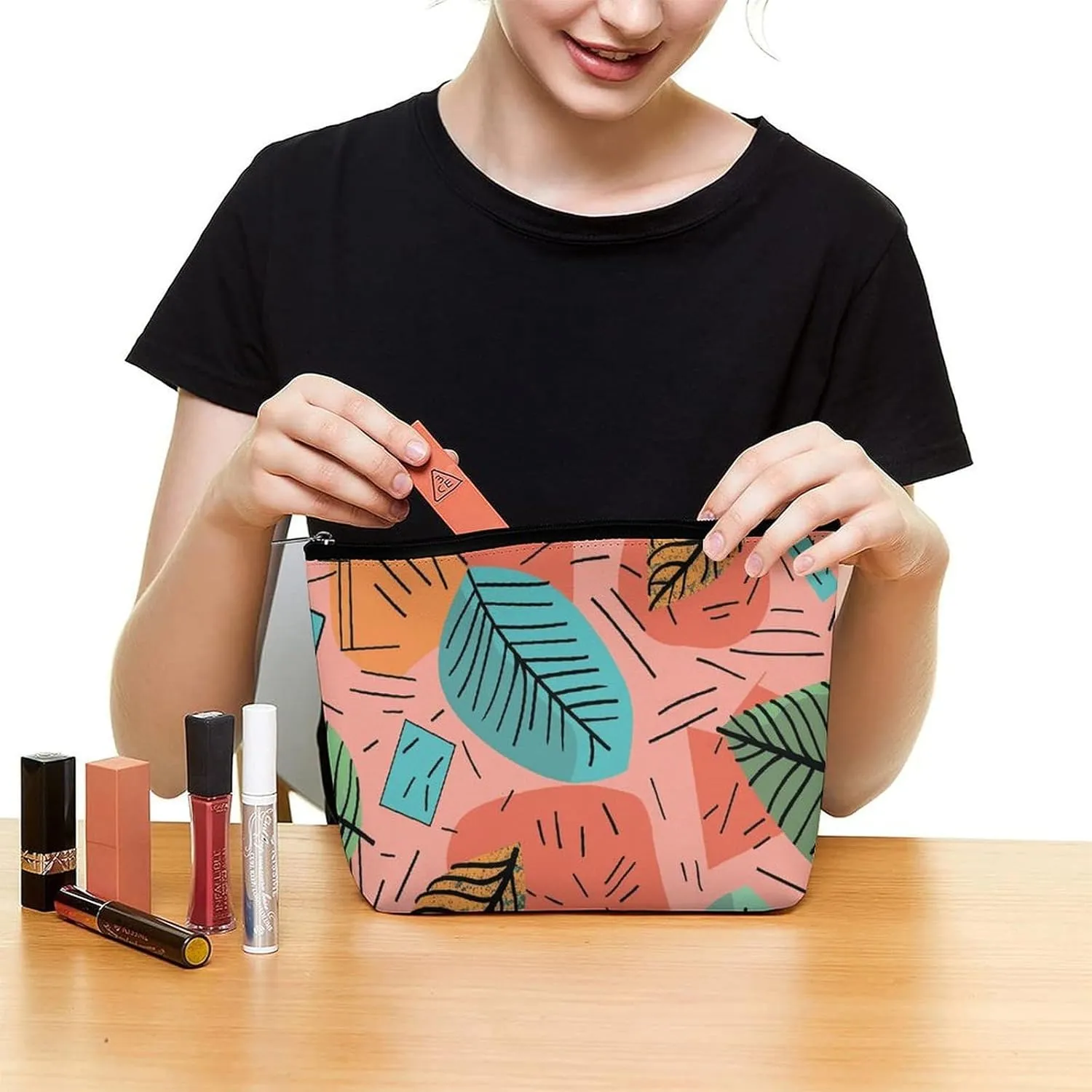 Cosmetic Bag Makeup Bags for Women Portable Makeup Bag Cartoon Style Leaves Makeup Case Travel Toiletry Bag for Travel Accessories
