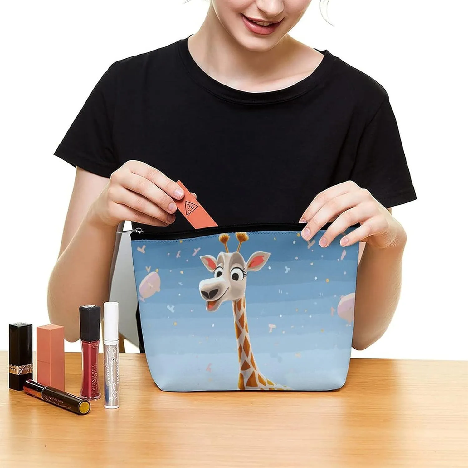 Cosmetic Bag Makeup Bags for Women Portable Makeup Bag Cartoons Giraffe Makeup Case Travel Toiletry Bag for Travel Accessories