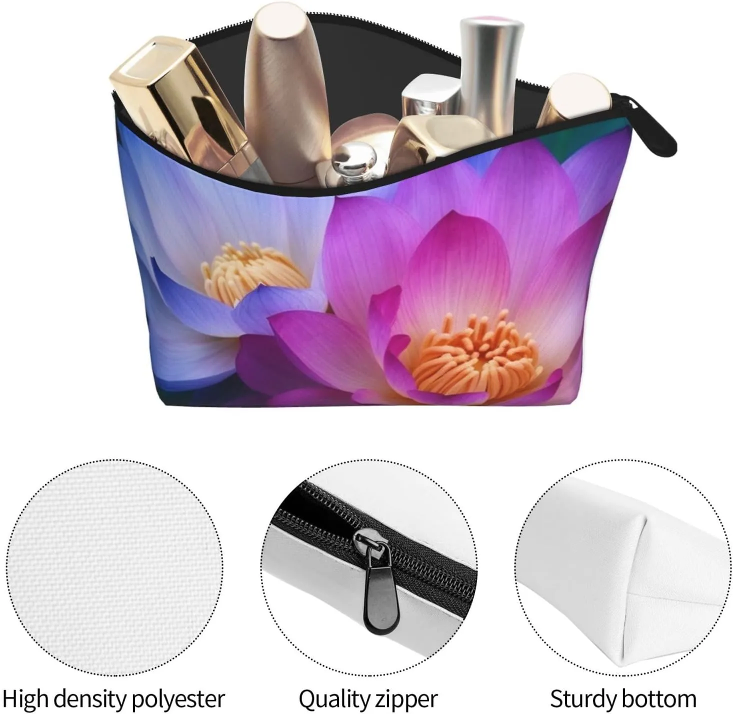 Cosmetic Bag Portable Makeup Bag Lotus Flower Toiletry Bag Large Capacity Zipper Pouch Waterproof Toiletry Pouch Makeup Organizer Case for Women Men