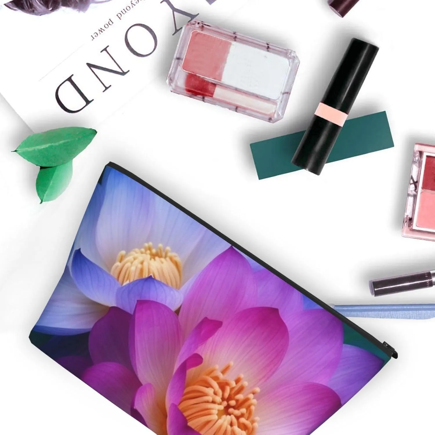 Cosmetic Bag Portable Makeup Bag Lotus Flower Toiletry Bag Large Capacity Zipper Pouch Waterproof Toiletry Pouch Makeup Organizer Case for Women Men