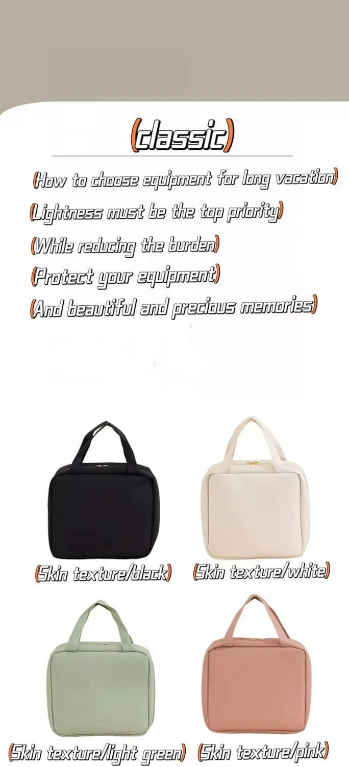 Cosmetic bag Travel cosmetic bag Travel toiletry bag Portable large capacity travel cosmetic bag Cosmetic bag with LED ring light three-speed light source (Eggshell White/Full Screen Mirror)