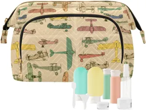 Cosmetic Bag Vintage Airplane Retro Makeup Bag TSA Approved Toiletry Bottle Set Travel Pouch Skin Care Routine Container Organizer Short Trip Weekender Zipper Handbag