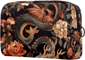Cosmetic Bag Vintage Dragon Flower Travel Makeup Bag Portable Travel Toiletry Bag Makeup Organizer Bag 7.3x3x5.1in