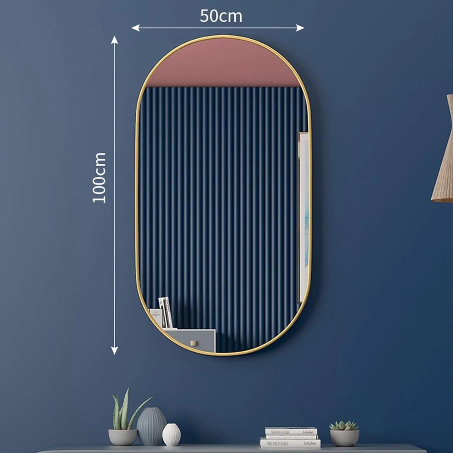 Cosmetic Mirror, Vanity Mirror, no Punching Bathroom Mirror, Desktop Home Cosmetic Mirror, Living Room Entrance Retro Decorative Mirror(Gold,50 * 100cm)