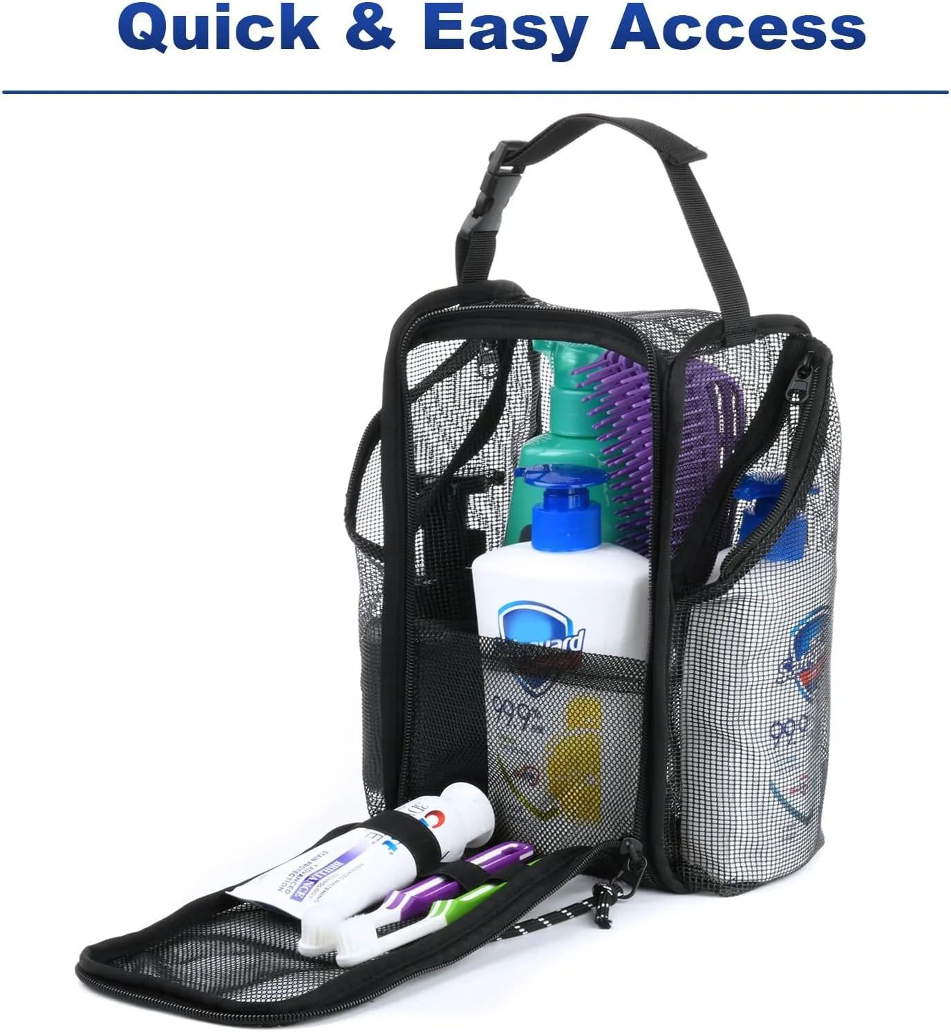Cosmos Mesh Shower Caddy Toiletry Organizer Hanging Shower Tote Bag, Quick Dry Shower Organizer Portable Bath Bag with Durable Zippers & Side Pockets for Travel, Gym, Swimming, Beach and Camp
