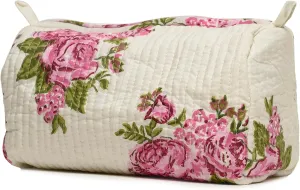Cotton Hand Block Floral Print Toiletry Bag For Women Make Up Cosmetic Bag Jewelry Organizer Kit Storage Bag Case Travel Accessories Essential Toiletries Purse Open Pouch White 1 (9.25"x 6.88"x 4.5")
