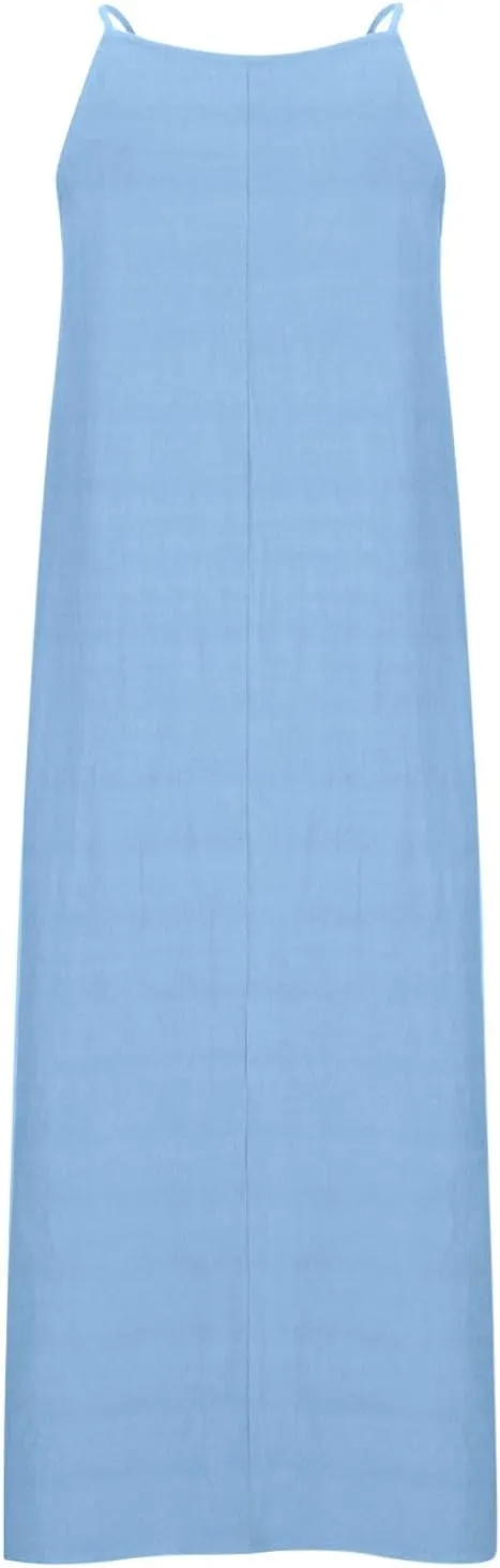 Cotton Linen Maxi Sundresses for Women Sleeveless Spaghetti Strap Side Split Long Cami Dress Summer Flowy Beach Dresses