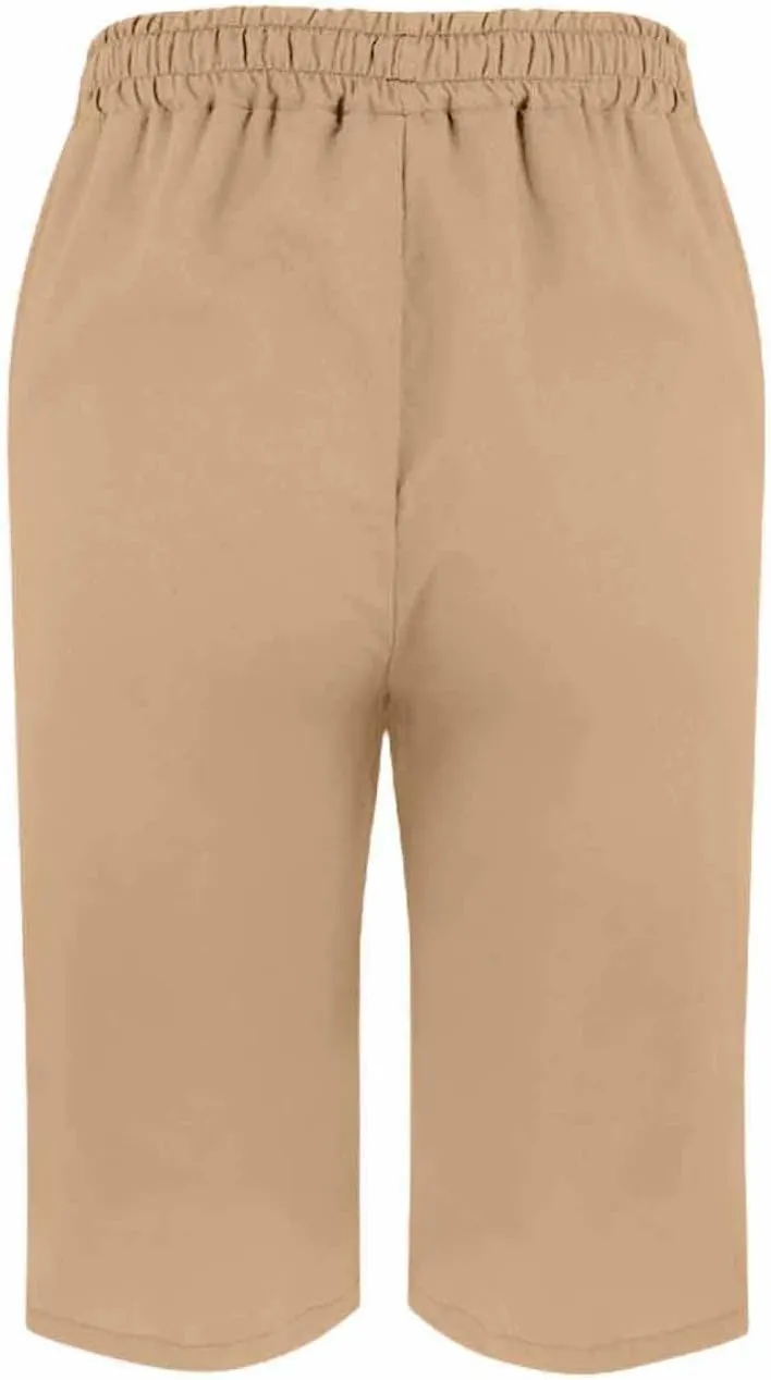 Cotton Linen Pants Summer Capri Pants for Women Straight Wide Leg Cropped Trousers with Elastic Drawstring Waist