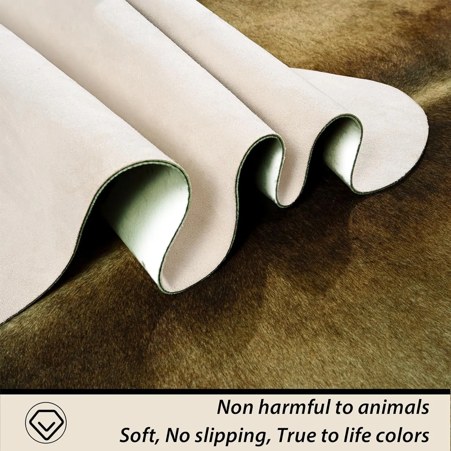 Cow Hide Rug for Living Room, Washable Cowhide Rug, Large Faux Animal Skin Rugs, Non-Slip Cow Print Area Rug, 6x7 Ft Cowhide Rugs for Bedroom Office Kitchen, Brindle and White