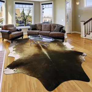 Cow Hide Rug for Living Room, Washable Cowhide Rug, Large Faux Animal Skin Rugs, Non-Slip Cow Print Area Rug, 6x7 Ft Cowhide Rugs for Bedroom Office Kitchen, Brindle and White