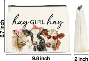 Cow Makeup Bag Cow Gifts for Girls Cosmetic Bag Western Hay Girl Hay Zipper Makeup Pouch
