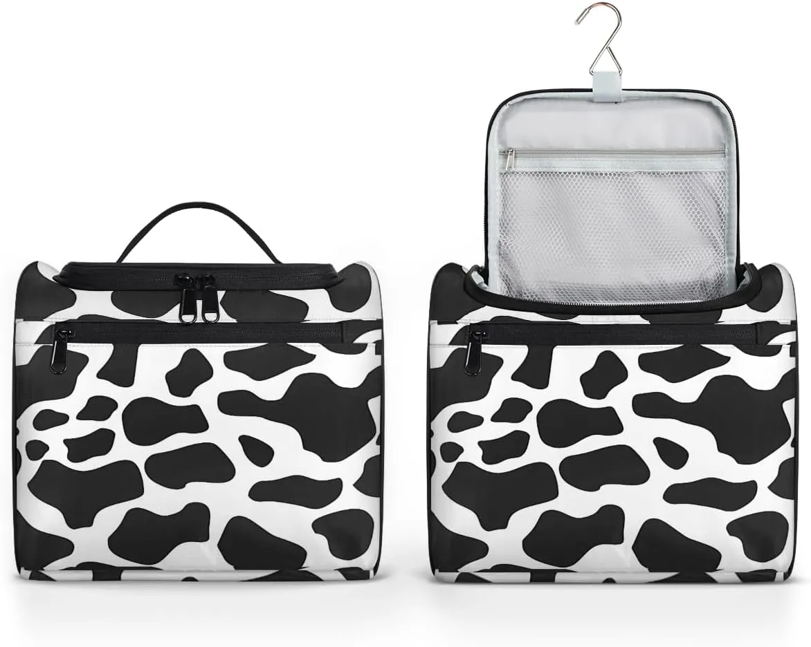 Cow Print Skin Travel Toiletry Bag for Women Large Capacity Wide-open Makeup Organizer Cosmetic Travel Bags for Toiletries