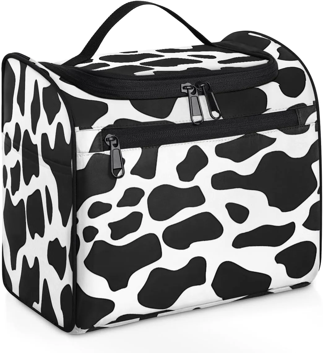 Cow Print Skin Travel Toiletry Bag for Women Large Capacity Wide-open Makeup Organizer Cosmetic Travel Bags for Toiletries