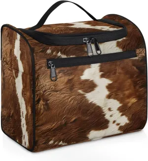 Cow Print Vintage Brown Toiletry Bag for Women and Men, Hanging Travel Makeup Bag, Cow Travel Toiletry Organizer Bag, Makeup Organizer Bag for Cosmetics
