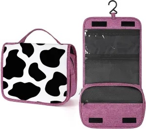 Cow Print,Toiletry Bag Hanging Travel Makeup Organizer,Cow Dark Shaded Spots Abstract,Cosmetic Makeup Bag for Full Sized Toiletries,Black White, 215-SDS0326MakeupBagA807