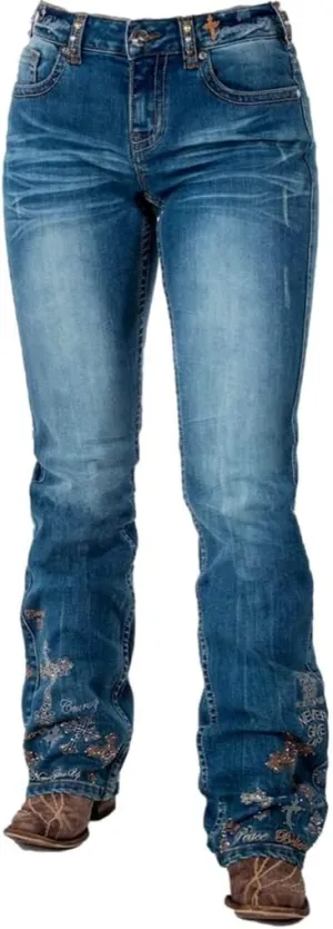 Cowgirl Tuff Western Jeans Womens Victory Bling Medium JVBLIN