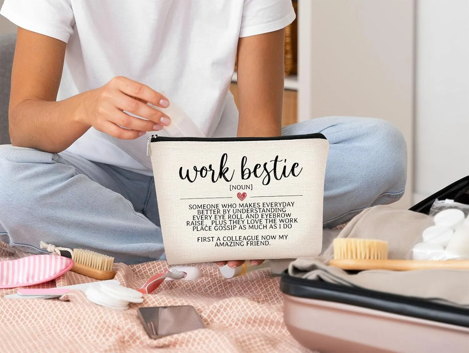 Coworker Gifts for Women Work Bestie Gift Definition Small Makeup Bag,Friendship Retirement Gifts Cosmetic Bag,Farewell Goodbye Gifts for Coworkers,Thank You Christmas Birthday Gift