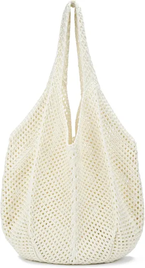 Crochet Tote Bag for Women Summer Beach Mesh Woven Shoulder Handbags Boho Knit Bag