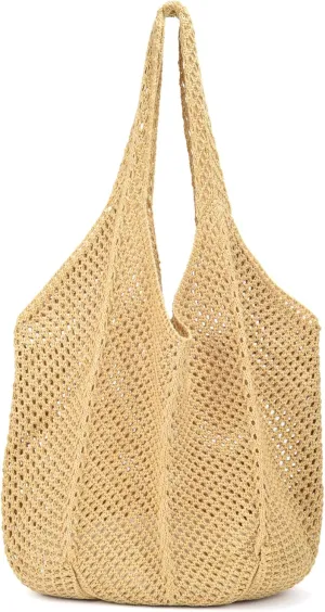 Crochet Tote Bag for Women Summer Beach Mesh Woven Shoulder Handbags Boho Knit Bag