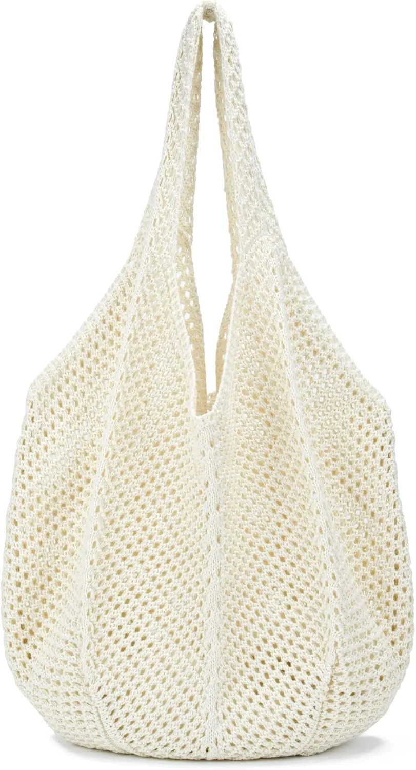 Crochet Tote Bag for Women Summer Beach Mesh Woven Shoulder Handbags Boho Knit Bag
