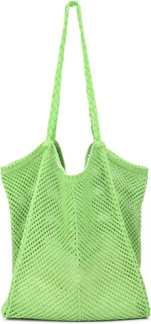 Crochet Tote Bag for Women Summer Mesh Beach Knit Bag Shoulder Handbags Woven Aesthetic Boho Bag