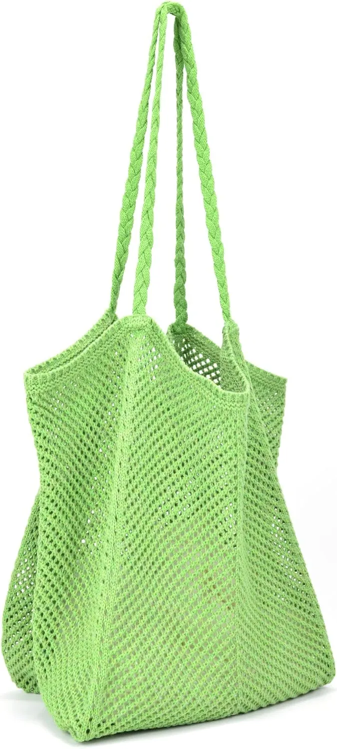 Crochet Tote Bag for Women Summer Mesh Beach Knit Bag Shoulder Handbags Woven Aesthetic Boho Bag