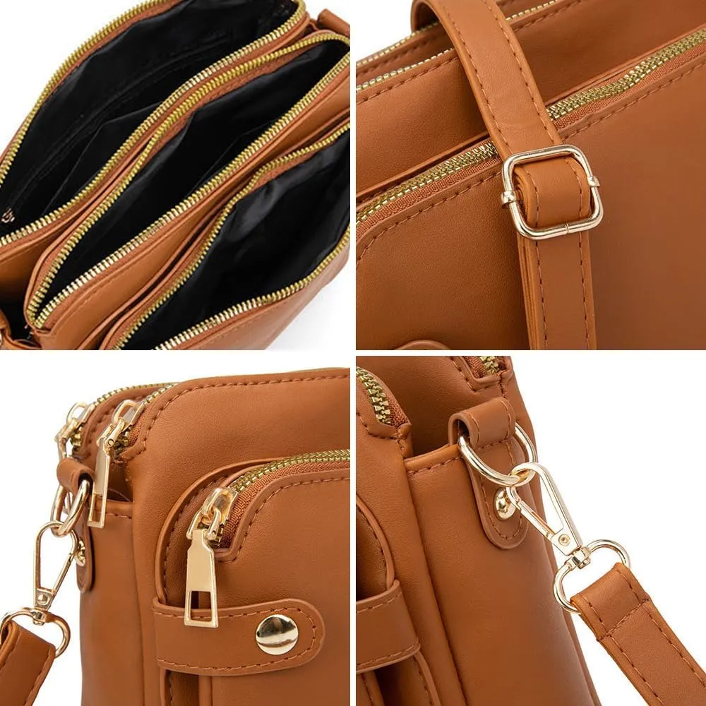 Crossbody Leather Shoulder Bags and Clutches, Women's Crossbody Handbags with Adjustable Strap, Multiple Compartments