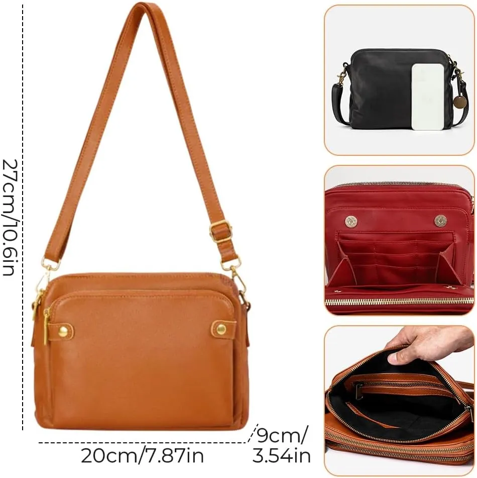 Crossbody Leather Shoulder Bags and Clutches, Women's Crossbody Handbags with Adjustable Strap, Multiple Compartments