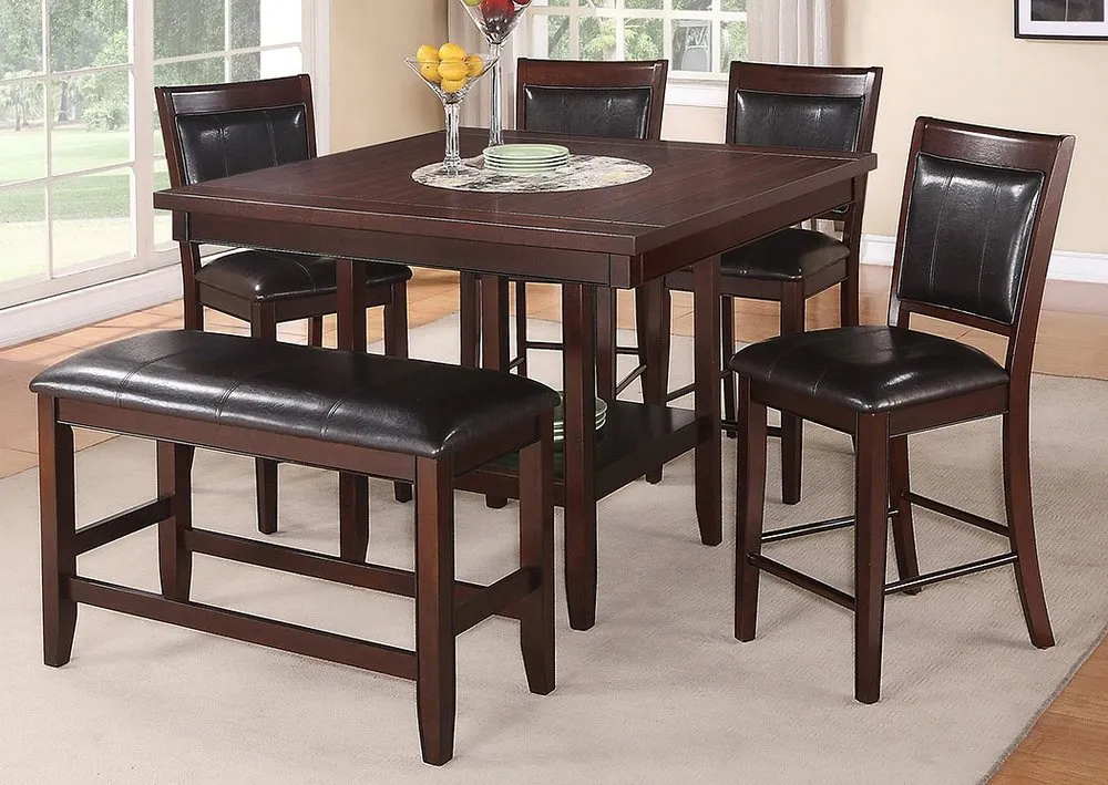 Crown Mark Fulton Dark Brown Wood/Faux Leather Counter Height Bench