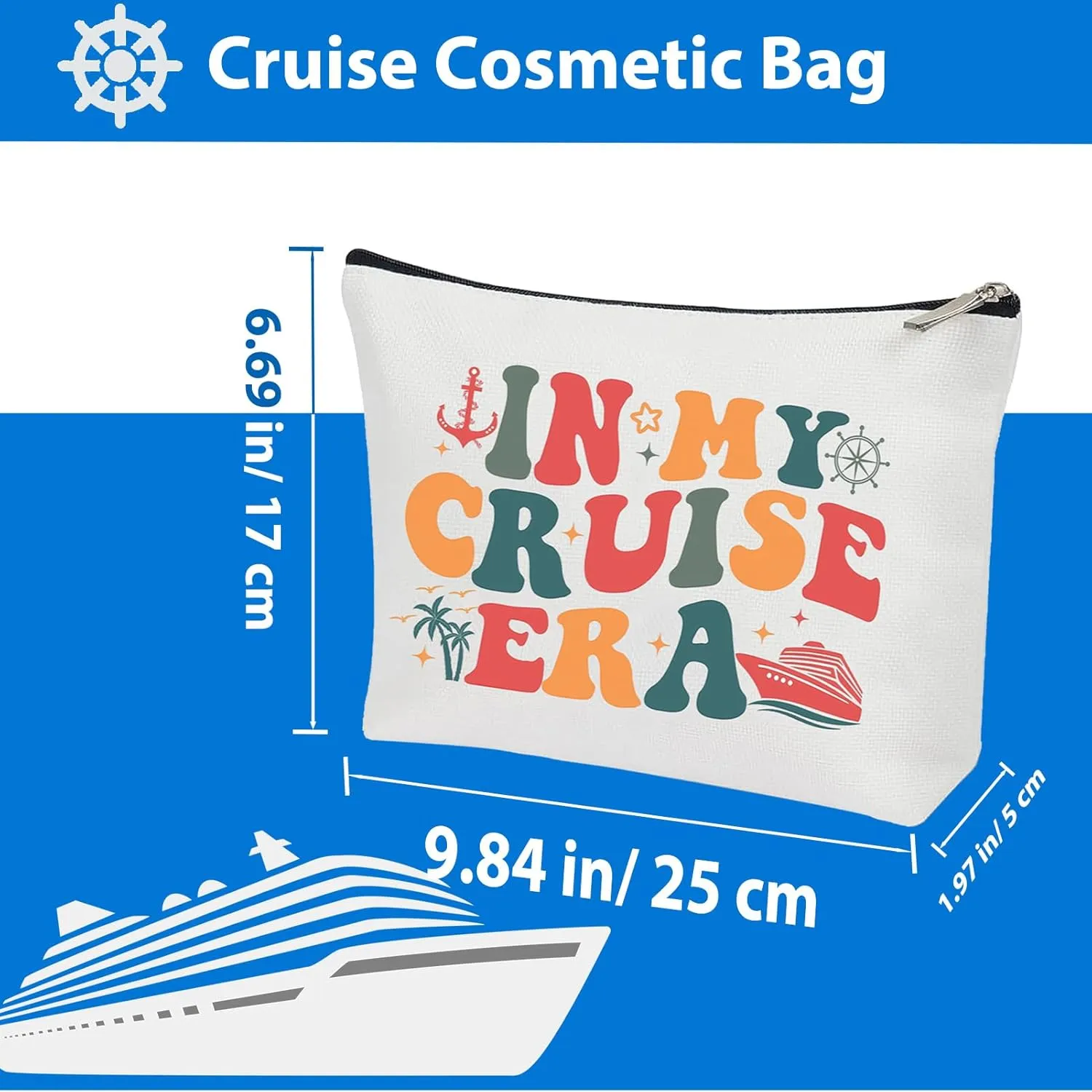 Cruise 2 Packs Makeup Bag IN MY CRUISE ERA Canvas TS Fans Travel Cosmetic Bag Cruise Accessories Vacation Travel Organizer Zipper Pouch for Cruise Trip Ship Cruise Gifts for Girls Womens