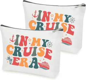 Cruise 2 Packs Makeup Bag IN MY CRUISE ERA Canvas TS Fans Travel Cosmetic Bag Cruise Accessories Vacation Travel Organizer Zipper Pouch for Cruise Trip Ship Cruise Gifts for Girls Womens