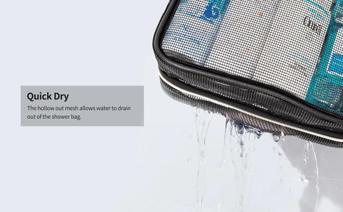 CUBETASTIC Mesh Shower Bag, Hanging Travel Toiletry Bag for Men Women, Portable Quick Dry Shower Organizer Pouch for College Dorm Room Essentials with 3 Compartment