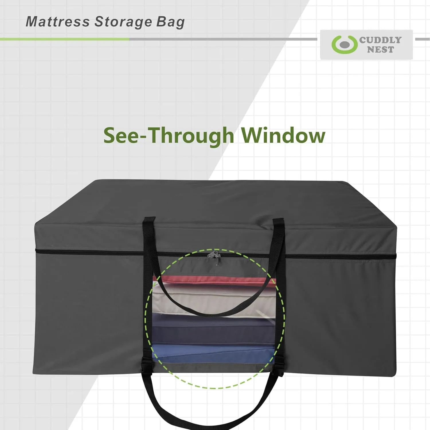 Cuddly Nest Folding Mattress Storage Bag - Heavy Duty Carry Case for Tri-Fold Guest Bed (Fits 4" Queen Mattress,Black)