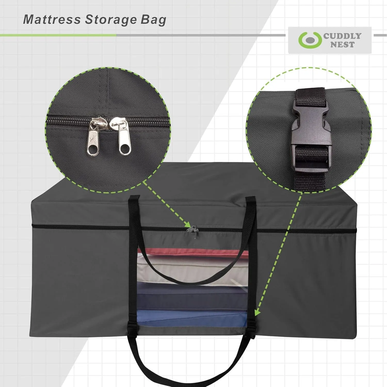 Cuddly Nest Folding Mattress Storage Bag - Heavy Duty Carry Case for Tri-Fold Guest Bed (Fits 4" Queen Mattress,Black)
